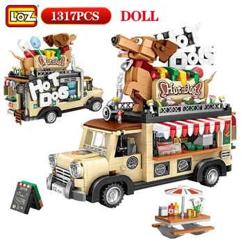 LOZ 1317pcs Mini tehly Meste Hot Dog Košíka Auto Figúrka Model Stavebné bloky Vozidla vzdelávania Hračky pre Deti, darčeky