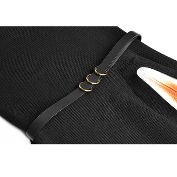 SEQINYY Midi Elegantné Šaty 2020 Jeseň Zima Nový Módny Dizajn Ženy Black Pletenie Pozdĺžne Orange Tlač Skladaný Bežné
