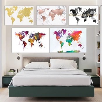 Moderné Mape Sveta Plátno Dekoratívne Maľby Zemi Obrázok Plagáty a Vytlačí Wall Street Art Obrázok pre Obývacia Izba Domova