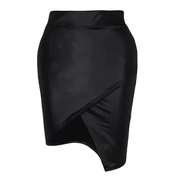 Módne Leto, Jeseň sukne Ženy Čierny Kríž Otvoriť Vidlica Krátke Bežné Faux Kožené Mini Sukne Bodycon faldas mujer moda
