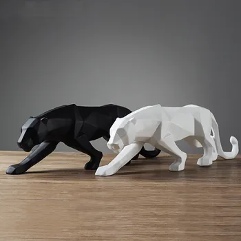 [Moderné] Domova Abstraktné Black/White Geometrické Leopard Socha Ploche Živice Panther Remesiel Sôch Zvierat Figúrka