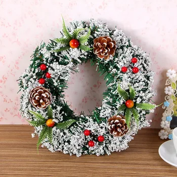 20 cm 30 cm 40 cm Vianočné vence zelená snehom borovicová šiška červené plody dekorácie, Vianočné dekorácie pre domov doprava zadarmo