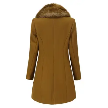 2020 Vintage Teplé Zimné Vlnené Zmesi Ženy Kožušiny Golier Dlho Vlnené Kabát Ženy Vlny Kabát Elegantné Singel Svojim Vrchné Oblečenie