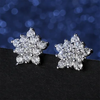AZIZ BEKKAOUI 925 Sterling Silver Crystal Snowflake Jasné, CZ Stud Náušnice pre Ženy Módne Šperky valentínsky Darček