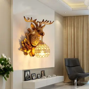 Európska jeleň hlavu nástenné svietidlo tvorivé obývacej izby, spálne, chodby, chodby, Nordic retro pozadí dekoratívne OBLASTI osvetlenia e27