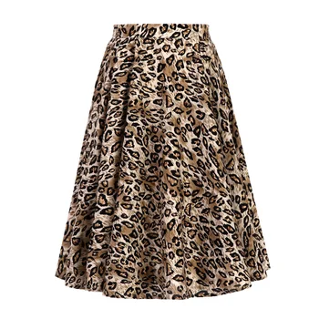 Jar Zvierat Leopard Retro Vintage 50. Sukne Ženy Dámy Riadok Midi Kvetinový Tlač Plus Veľkosť Sexy Vysoký Pás Swing Dievčinu Skater