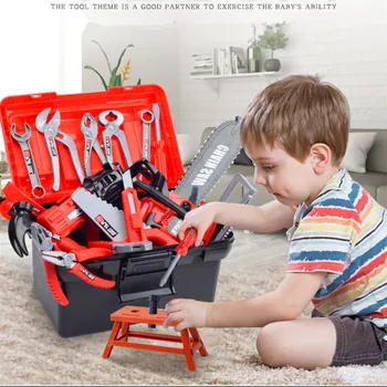Najnovšie Dizajn detské Elektrické Toolbox Hračka Nastaviť Predstierať, že Hrať Nástroj Hračky Pílou Skrutkovač Chlapec Herramientas Para Carpinteria
