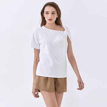 TWOTWINSTYLE Nepravidelný Biele Topy Pre Ženy O Krk Krátky Rukáv Bežné Pevné Tričká Žena 2020 Letné Módy Nové Oblečenie
