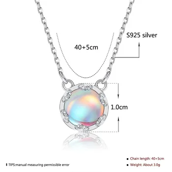 925 Silver Ženy Náhrdelník Šperky Darček Mesiac Aurora Prívesok Halo Crystal Drahokam Svetlo Náhrdelníky