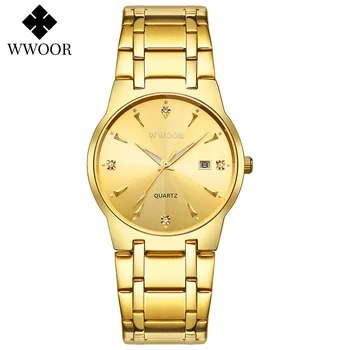 Relojes 2020 Nové Módne Diamond Pánske Hodinky WWOOR Top Značky Luxusné Zlaté Quartz Hodinky Mužov Plnej Ocele Nepremokavé Dátum Náramkové hodinky