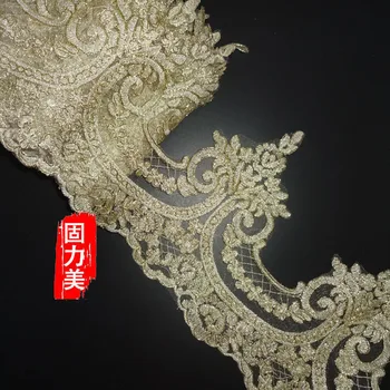 Jemná 9Yards široká 23 cm Hlboké Champagne gold Codring Textílie Kvet Venise Benátky svadobné šaty pokrývku hlavy Čipky Výbava
