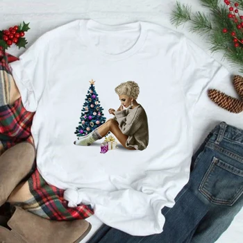2020 Vianočný Stromček Grafické Tees Ženy Krátky Rukáv Harajuku T-shirt Tumblr Žena Xmas Party Festival Biely Top Camisetas Mujer