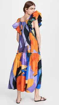 DEAT 2021 námestie golier svetlice rukávy kontrast farieb pulóver vysoký pás dlhé šaty žena vestido dovolenku WM65107L