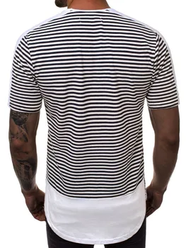 2019 Nové pánske Hip Hop High Street Dlhé Tričko Muž v Lete O-Krku Krátky Rukáv Pruhované tričko Topy M-3XL