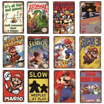 Pozor, Video Hry Angry Hry Dekor Kov Plagát Super Mario Série Vintage Tin Prihlásiť Herné Doska