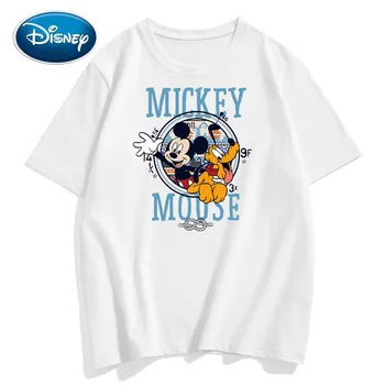 Disney Roztomilý Mickey Mouse Pluto Cartoon List Tlač Páry Unisex Ženy T-Tričko Bavlnené Tričko Krátky Rukáv O-Krku Topy 10 Farieb