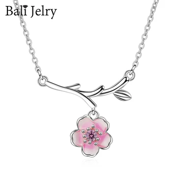 Bali Jelry Trendy 925 Sterling Silver Náhrdelník pre Ženy Zirkón Ružový Kvet Tvar Prívesok, Šperky, Doplnky, Svadobné Zapojenie