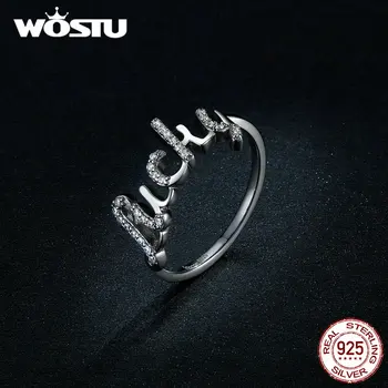 WOSTU Hot Predaj Reálne 925 Sterling Silver Šťastie Krúžok Pre Ženy, Nový Dizajn 2019 CZ ŠŤASTIE Písmená Krúžky Módne Šperky CTR092