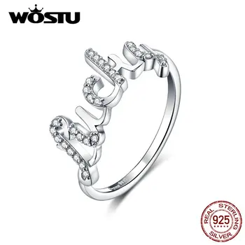 WOSTU Hot Predaj Reálne 925 Sterling Silver Šťastie Krúžok Pre Ženy, Nový Dizajn 2019 CZ ŠŤASTIE Písmená Krúžky Módne Šperky CTR092