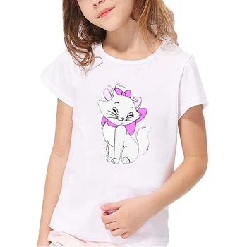 T-shirt dievča top deti t-shirt ružová mária mačka karikatúra tlače detské letné roztomilý O-krku krátky rukáv deti oblečenie dievča, t-shirt