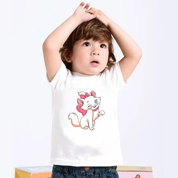 T-shirt dievča top deti t-shirt ružová mária mačka karikatúra tlače detské letné roztomilý O-krku krátky rukáv deti oblečenie dievča, t-shirt