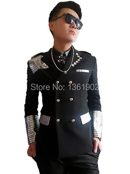 Zákazku Kórea hviezdy čiernymi flitrami mužov ds dj mužský spevák, tanečník výkon vrchné oblečenie kostým zobraziť slim bunda oblečenie