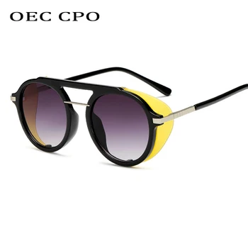 OEC CPO Steampunk slnečné Okuliare Muži Ženy 2019 Módne Okrúhle slnečné Okuliare Ženy Štít Vintage Punk Okuliare UV400 O80