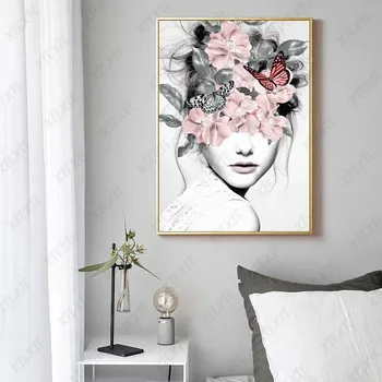 Móda Ženy Plátno Na Maľovanie Kvet Portrétne Umenie Plagátu Elegantný Wallpaper Nordic Plavidlá, Tlače Obrázku Zdobia Domov Spálňa