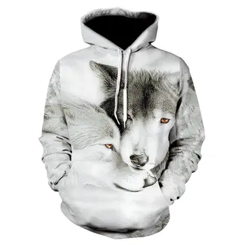 2018 Nový vlk mikiny pánske hoodie jeseň Zima hip hop hoody Topy Bežné Značky wolf 3D hlavu s Kapucňou, Mikina Dropship
