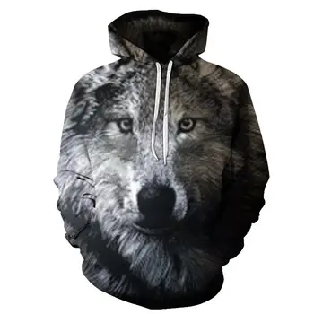 2018 Nový vlk mikiny pánske hoodie jeseň Zima hip hop hoody Topy Bežné Značky wolf 3D hlavu s Kapucňou, Mikina Dropship