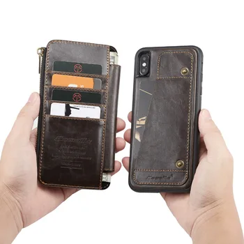 Vintage Odnímateľný Kožené peňaženky Flip puzdro pre iPhone 11 Pro Max Xs Max XR X 8 7 6 6 Plus SE w/ zips Sloty pre Karty zadný kryt