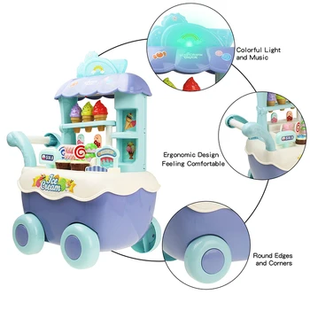 Zábavné Mini Supermarket, zmrzlina Nákupný Vozík Vozík so svetelnými Hudby Predstierať, že Hrať Kuchyne, Hračky Pre Deti, Dievčatá