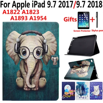Zviera Kreslený obal pre Apple iPad 9.7 2017 2018 5. 6. Generácie A1822 A1823 A1893 Vzduchu 1 2 Air2 Smart Cover s Obrazovke Film