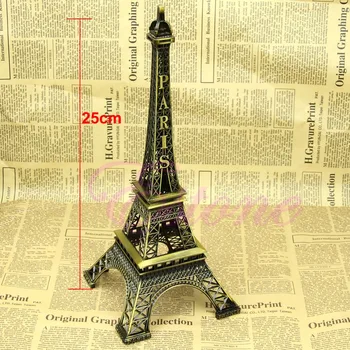 25 CM Bronz Tón Parížskej Eiffelovej Veže Figúrka Socha Vintage Zliatiny Model
