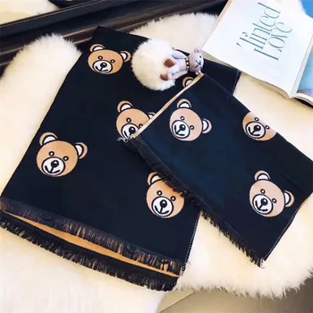 Kórejská verzia novú šatku v roku 2019,Módne Zimné Teplý Šál Medveď Vzor Imitujúcich Cashmere Šatku Študent, Rodič-dieťa, šátek