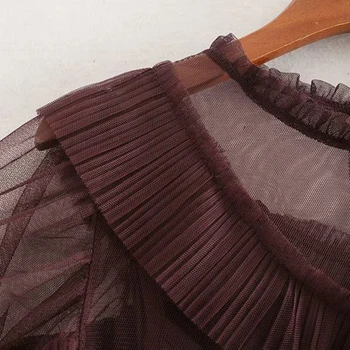 Aachoae 2020 Pevné Čipky Sieťované Mini Šaty Žien Rozstrapatené Motýľ Dlhý Rukáv Skladaný Šaty Vidieť Cez Elegantné Šaty Žena