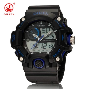 OHSEN Módne Digitálne Quartz Mužov Náramkové hodinky relogio masculino Budík Multifunkčný Modro Vonkajšie Športové Potápanie Vojenské Hodinky