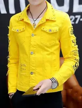 Pánske osobnosti krátka bunda mužský spevák fáze kostým prílevu značky mužov non-tradičné denim jacket M-3XL