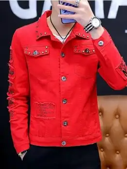 Pánske osobnosti krátka bunda mužský spevák fáze kostým prílevu značky mužov non-tradičné denim jacket M-3XL