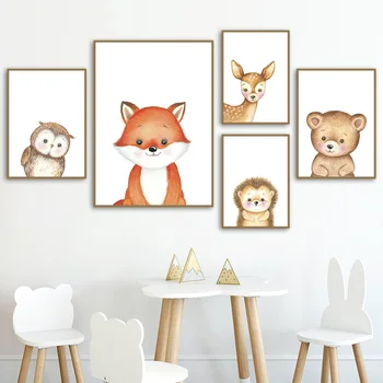 Cartoon Zvieratá, Líška, Jeleň Medveď Zajaca Sova Wall Art Plátno Na Maľovanie Nordic Plagáty A Potlačou Obrazov Na Stenu Pre Deti Izba Dekor