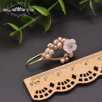 GLSEEVO Prírodné Fialová Malé Pearl Náušnice Kvapka Pre Ženy, Luxusné Šperky, Módne Kvet Tvar Ručné kórejský Náušnice GE0987
