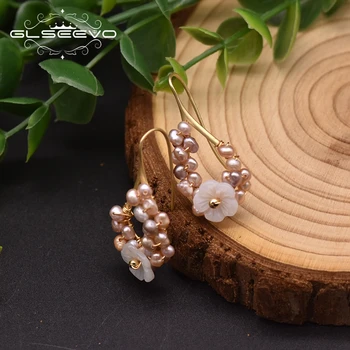GLSEEVO Prírodné Fialová Malé Pearl Náušnice Kvapka Pre Ženy, Luxusné Šperky, Módne Kvet Tvar Ručné kórejský Náušnice GE0987