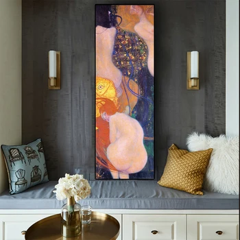 Gustav Klimt Slávny Kiss Rybka olejomaľba na Plátne Plagáty a Vytlačí Cuadros Wall Art Obrázky Pre Obývacia Izba