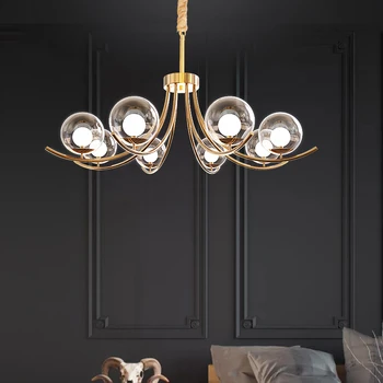 Moderný Luxusný Kovový Lesk Sklenenú Guľu Luster Nordic Vnútorné Osvetlenie Obývacej Izby, Spálne, Jedálne, Závesné Svietidlo
