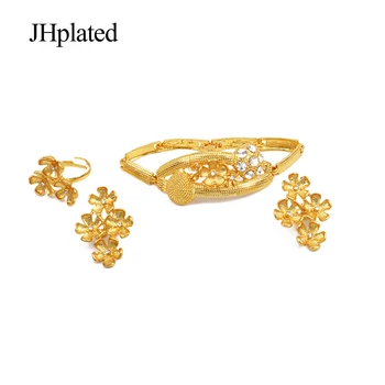 Indický Luxusný zlatá farba Šperky sady Dubaj Afriky nevesta svadobné collares Náhrdelníky náušnice, prsteň náramok set pre ženy, darčeky