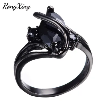 RongXing Vintage Čierna Marquise Zirkón S Dizajnom Prstene pre Ženy Strany Šperky Retro Čierneho Zlata Plné Detí Krúžok Módny 2018