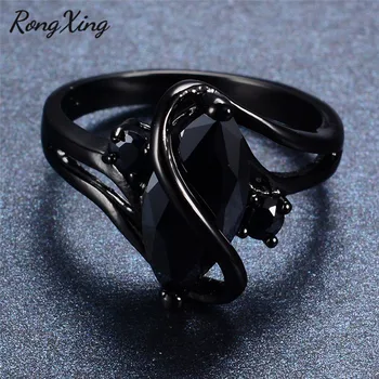 RongXing Vintage Čierna Marquise Zirkón S Dizajnom Prstene pre Ženy Strany Šperky Retro Čierneho Zlata Plné Detí Krúžok Módny 2018