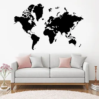 Mapa Sveta Stenu Vinyl Domova Obývacej Izby, Spálne, Interiérové Umelecké Dekorácie Geografia Nálepky Vymeniteľné Nástenná Maľba S145
