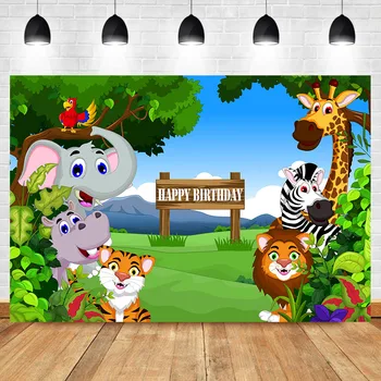 NeoBack Jungle Safari Pozadie Cartoon Zvierat Deti Detskej Narodeninovej Party Foto Banner Pozadí Dezert Tabuľka Zdobia Rekvizity