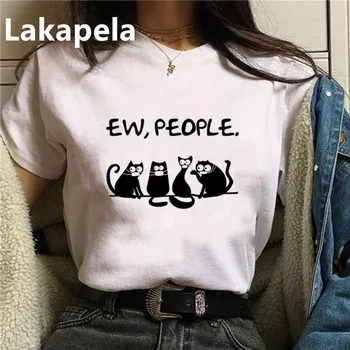 Nový Zábavný Ew Ľudí Roztomilé Mačky Tlač Letné Tričko Ženy Tričko Lumbálna Harajuku Graphic Tee Plus Veľkosť Ženy Topy Voľné T-shirt